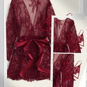 Red lace lingerie robe
